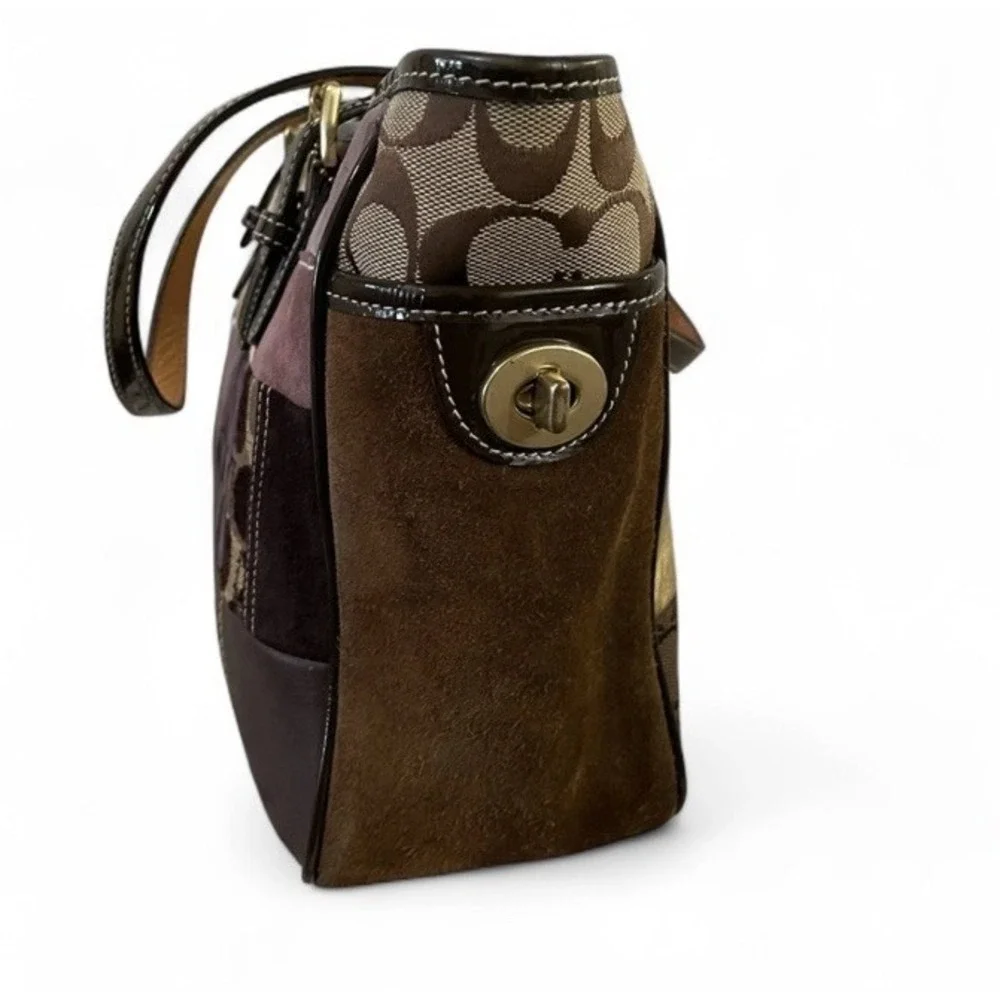 Coach Patchwork Tote Vintage Y2K Boho Multicolor Suede Leather Canvas Bag - Picture 3 of 16